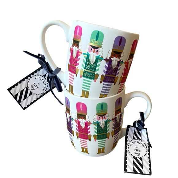 2pc Peppermint & Pine Christmas NUTCRACKER Soft Touch Mugs Pop of Color Holiday - Picture 2 of 13